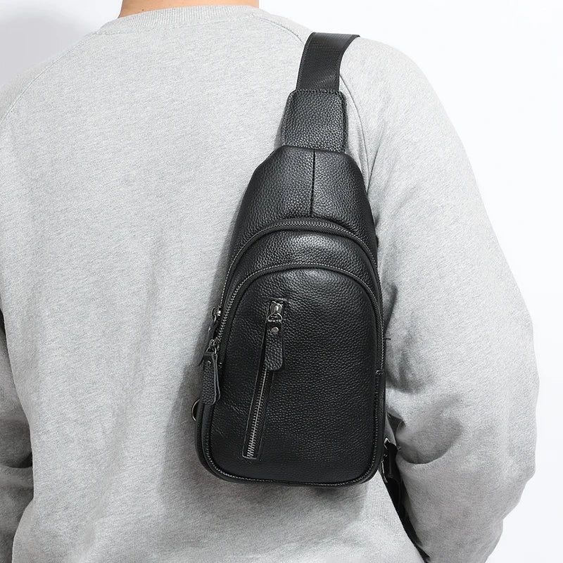 Men’s Genuine Leather Sling Bag – Casual Crossbody Chest Pack