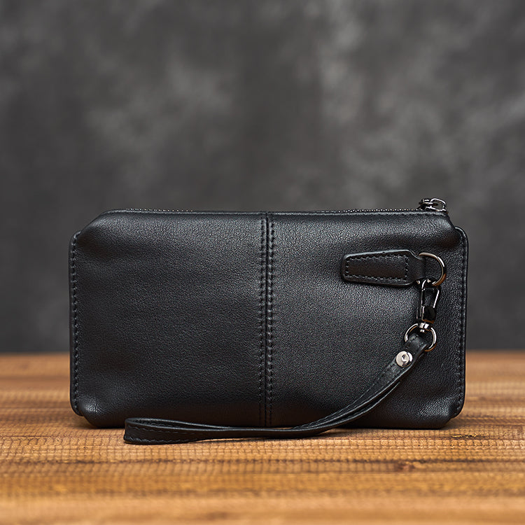 Men’s Genuine Cowhide Leather Handbag – Vintage Casual Clutch Organised Storage