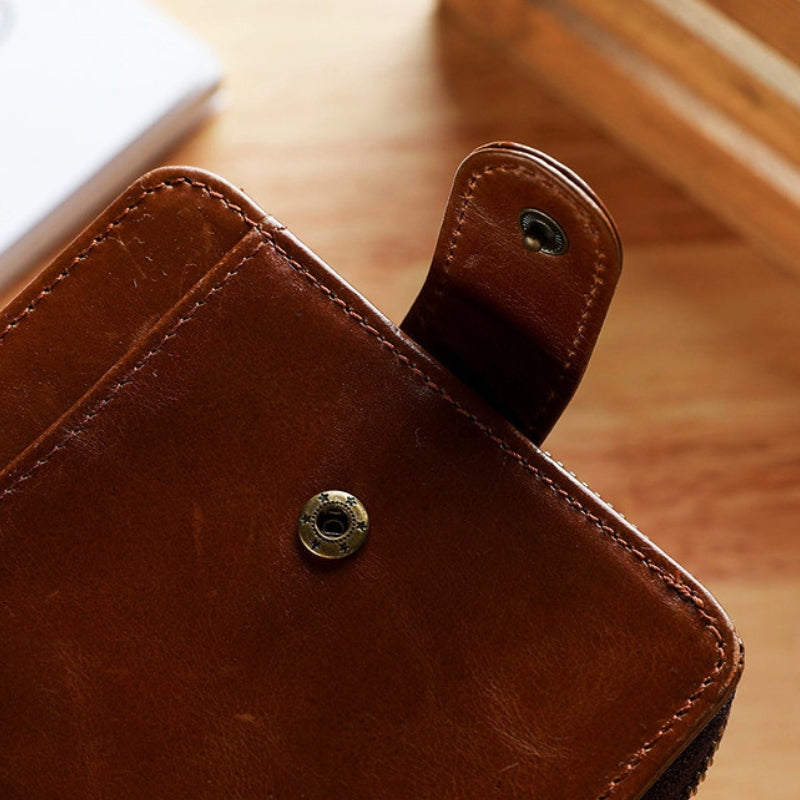 Men's Leather Multiple Card Slots Wallet - Compact Solid Color Money Bag
