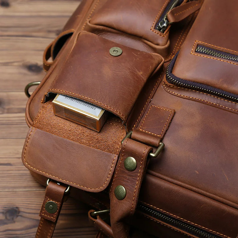 Top Layer Cowhide Retro Men's Leather Briefcase - Large Capacity Handbag Bag