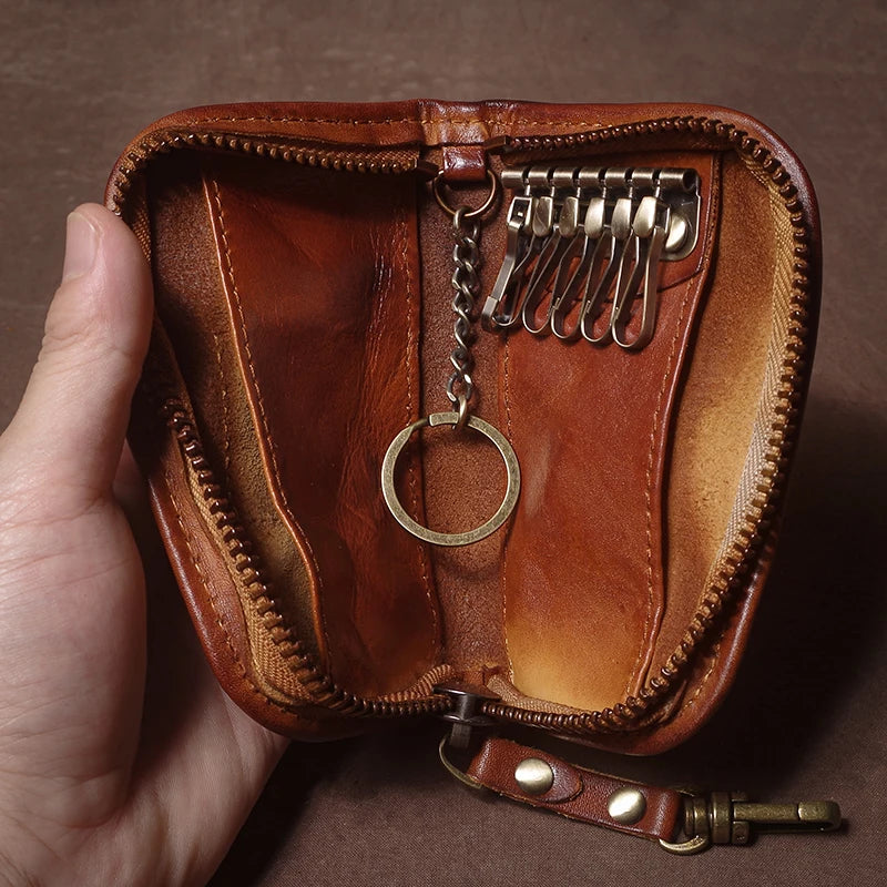 Vintage Luxury Genuine Leather Car Key Bag - Multipurpose Wallet Card Holder