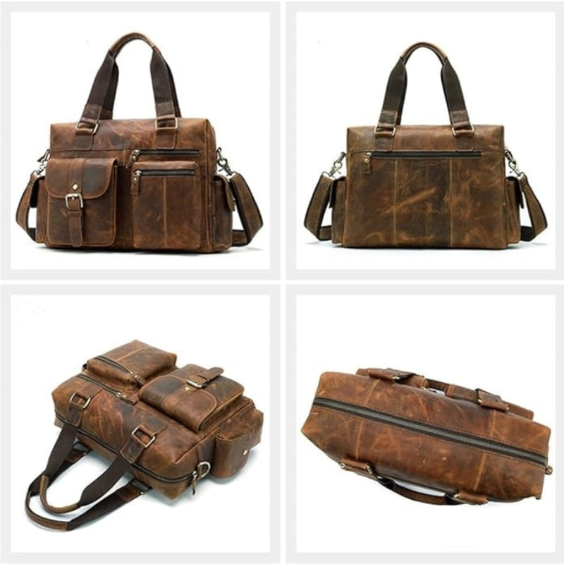 Horizontal Outdoor Business Hand Bag -  First Layer Cowhide Leather Travel Luggage