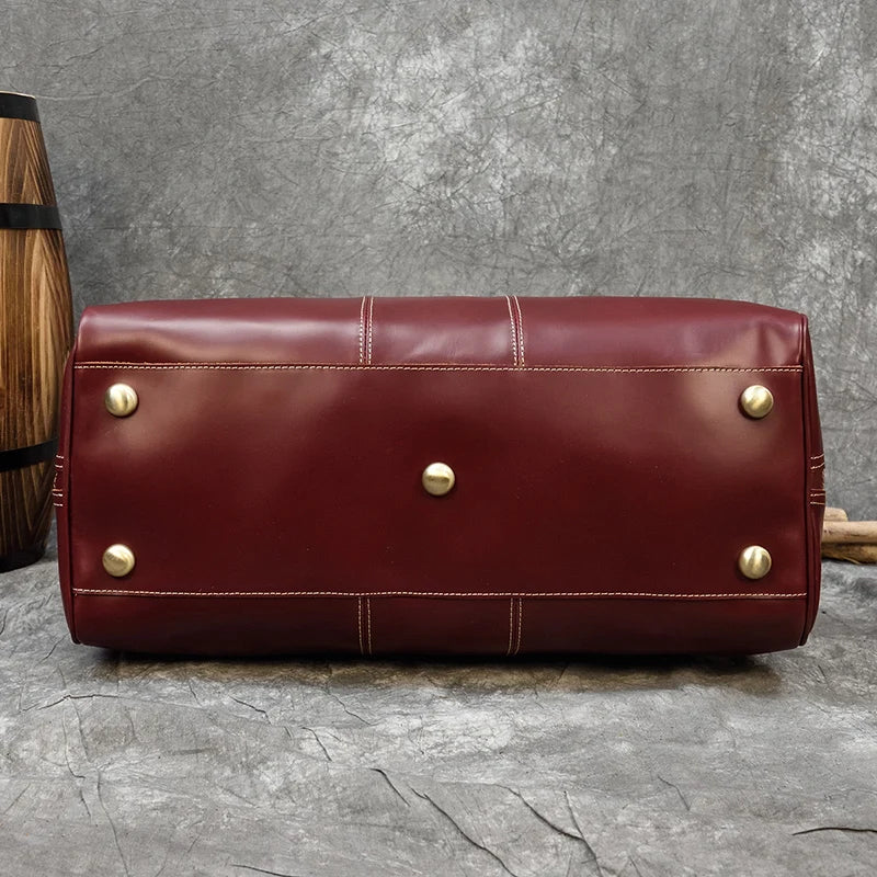 Real Leather Travel Hand Luggage - Lockable Top Grade Duffle Bag