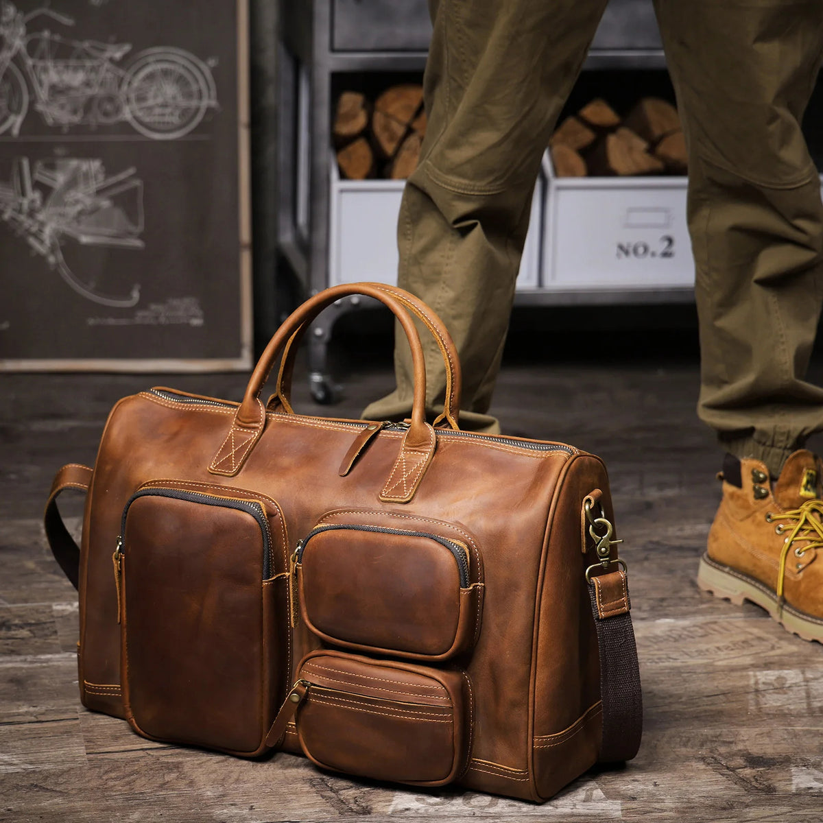 Men's Full Grain Leather Laptop Briefcase For Work