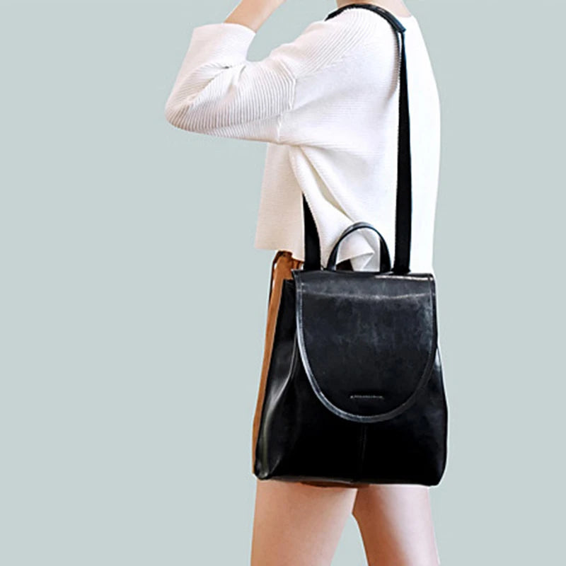 Oil Wax Cowhide Leather Backpack - Rucksack Knapsack CrossBody Bags