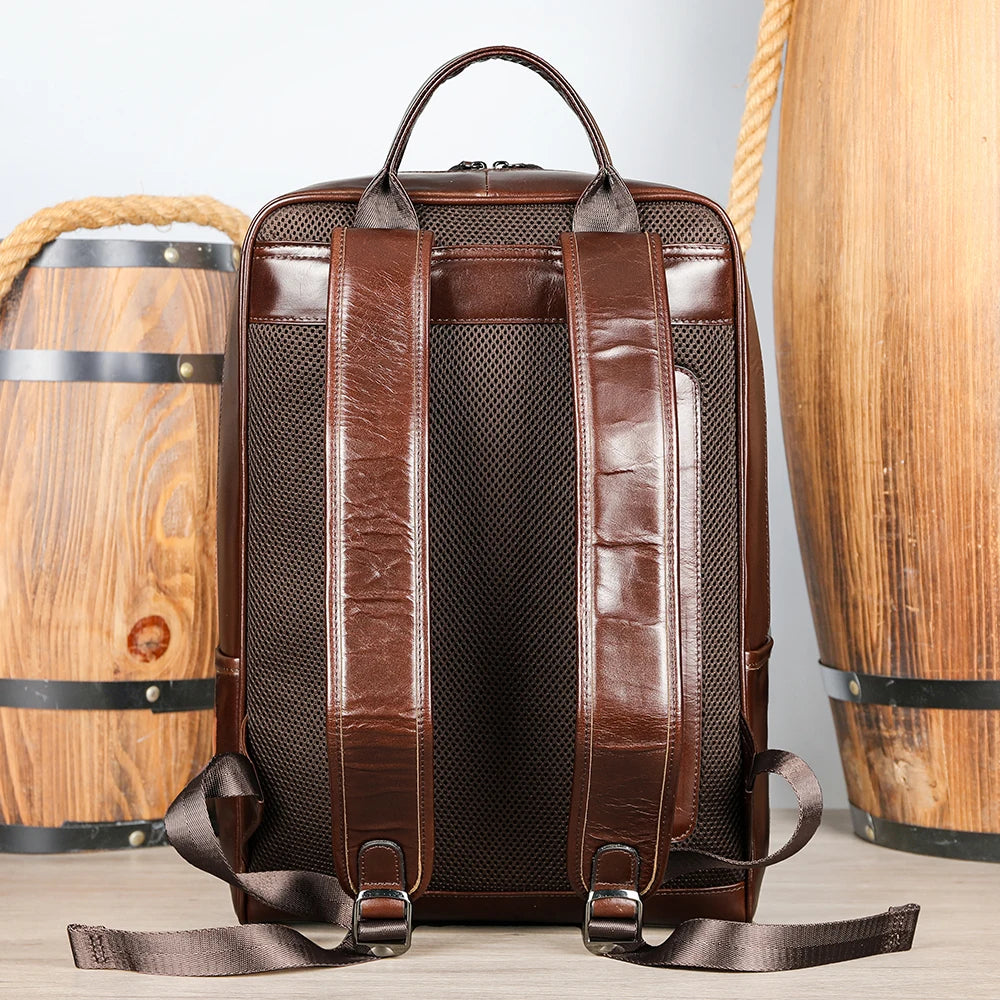 Large Capacity Waterproof Leather Laptop Backpack for Business & Travel