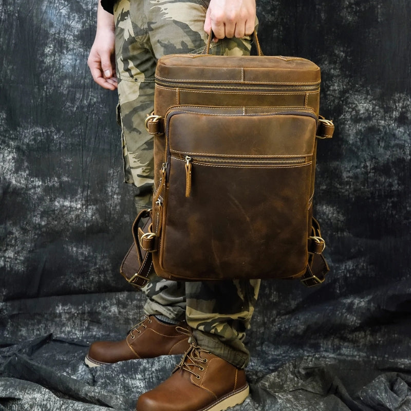Vintage Crazy Horse Genuine Leather Backpack - Laptop Rucksack Student Bag