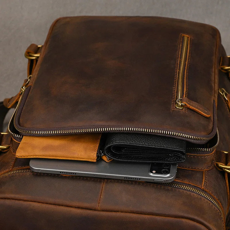 Vintage Crazy Horse Genuine Leather Backpack - Laptop Rucksack Student Bag