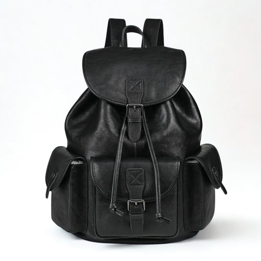 Geometric Pattern Genuine Leather Retro Backpack - Casual Soft Leather Hiking Bag