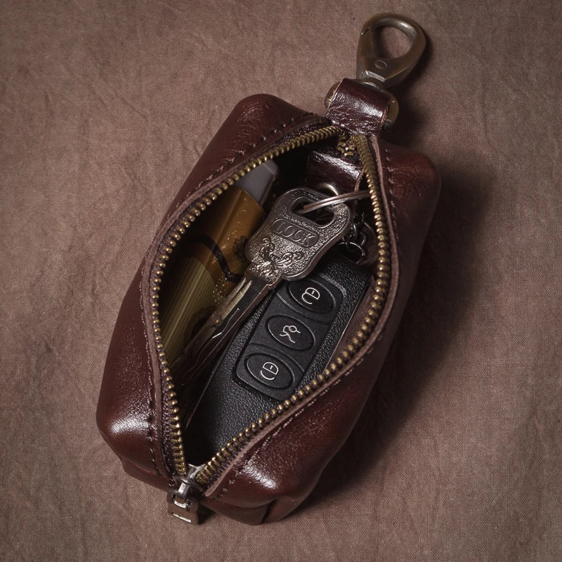 Vintage Cowhide Leather Car Key Case - Hanging Housekeeper Home Organizer
