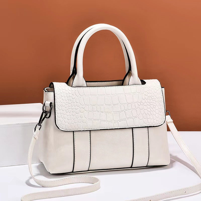 Women's Crossbody Shoulder Bag - Crocodile Pattern Sandwich Zipper Bag