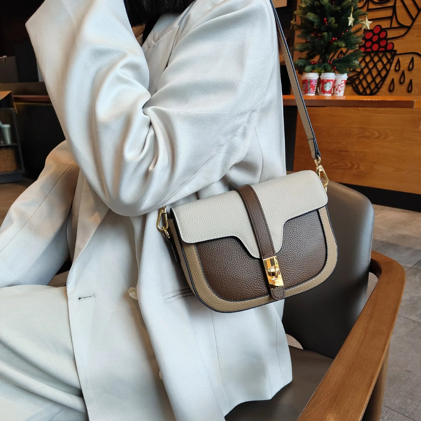 Women Luxury First Layer Saddle Bag - Compact Shoulder Crossbody Bags