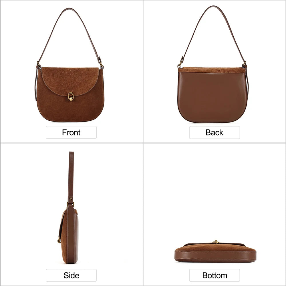 Luxury Women’s Leather Suede Shoulder Saddle Crossbody Bag