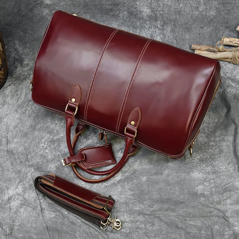 Real Leather Travel Hand Luggage - Lockable Top Grade Duffle Bag