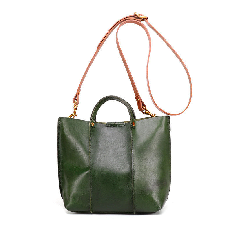 Premium Cowhide Leather Shoulder Tote Bag - Modern Bucket Style Shoulder Bags
