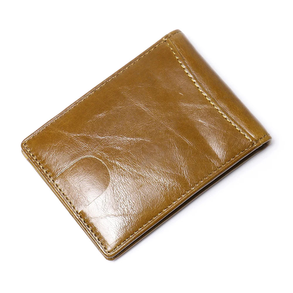 Men’s Slim Leather Card Holder Wallet – Genuine Cowhide with Dollar Clip