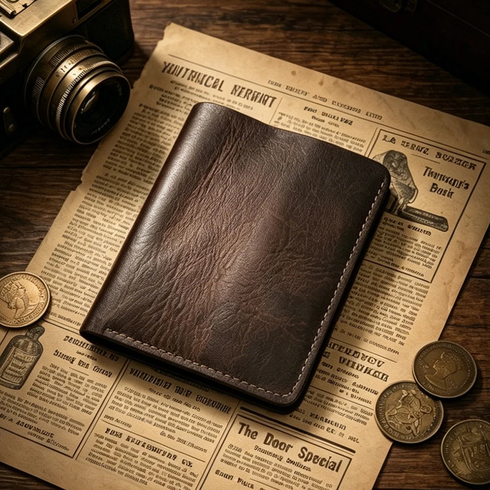 Vintage Genuine Leather Men Wallet - Large Capacity Durable Card Holder Money Clips