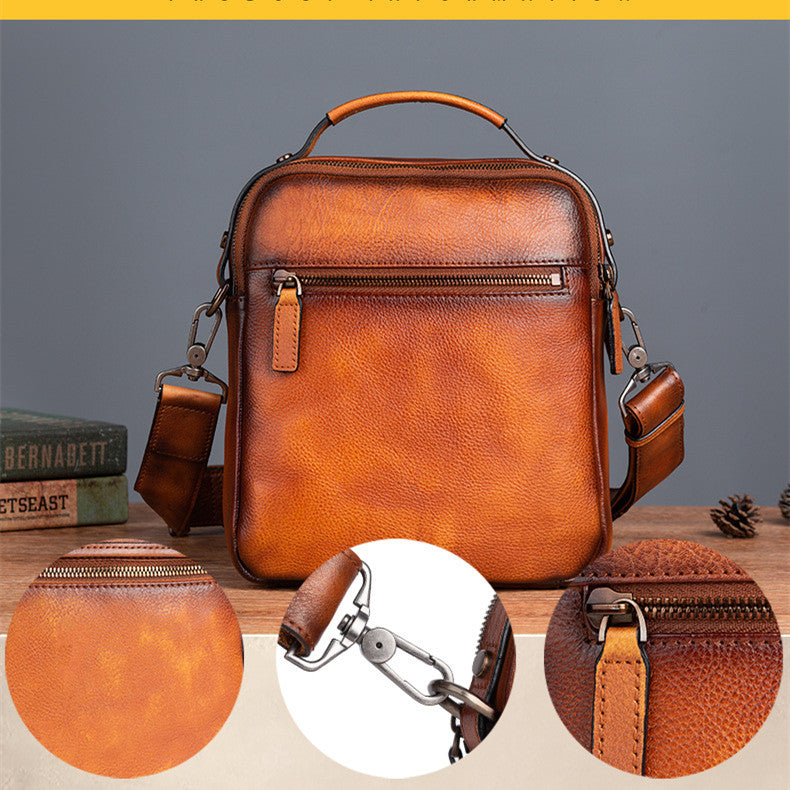Cowhide Retro Casual Men's Messenger Bag - Vintage Crossbody Leather Handbag