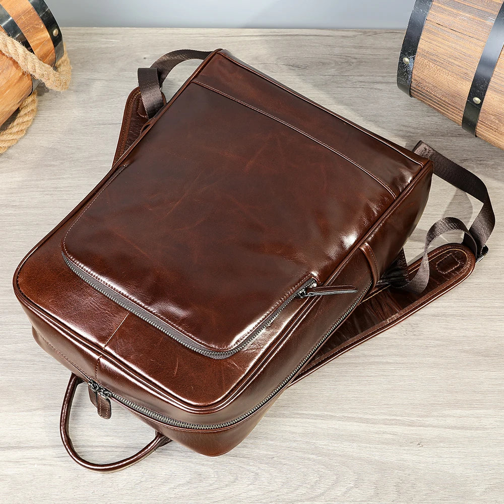 Large Capacity Waterproof Leather Laptop Backpack for Business & Travel