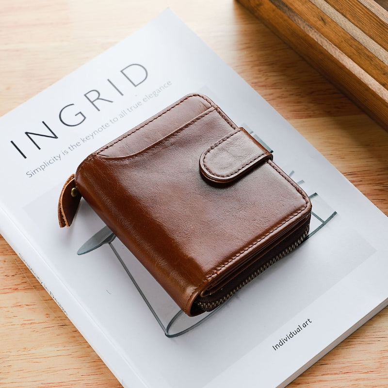 Men's Leather Multiple Card Slots Wallet - Compact Solid Color Money Bag