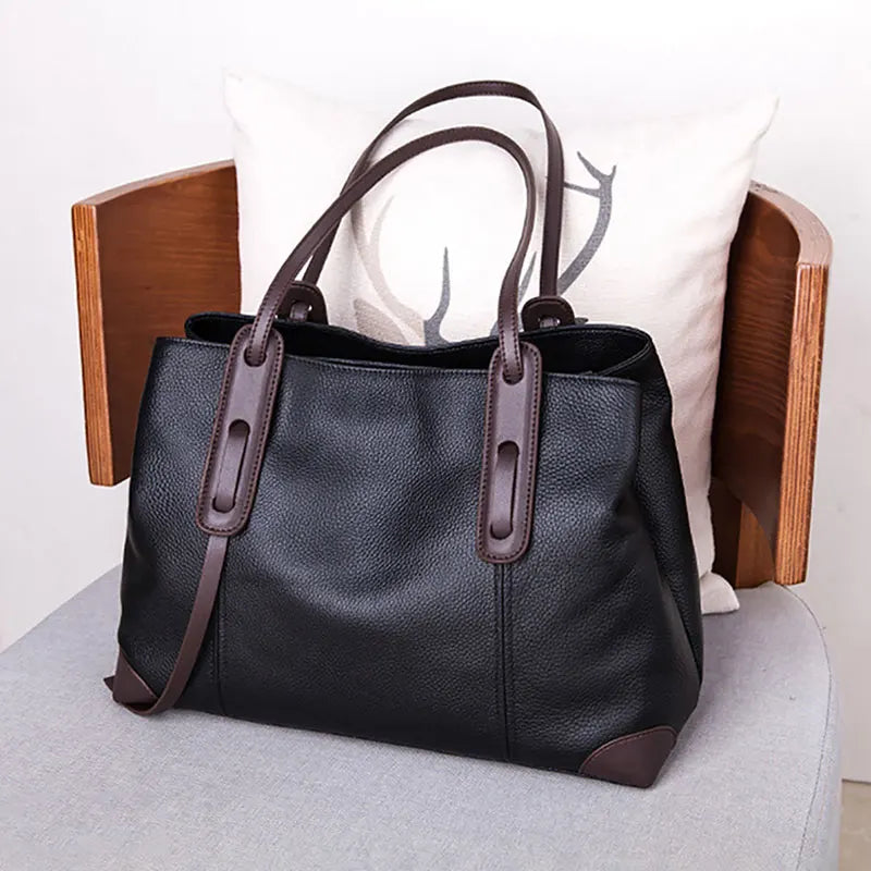 Luxury Soft Cowhide Leather Tote Bag - Women's Shoulder Handbag