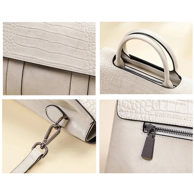 Women's Cowhide Leather Crossbody Bag - Retro Large Capacity Handbag