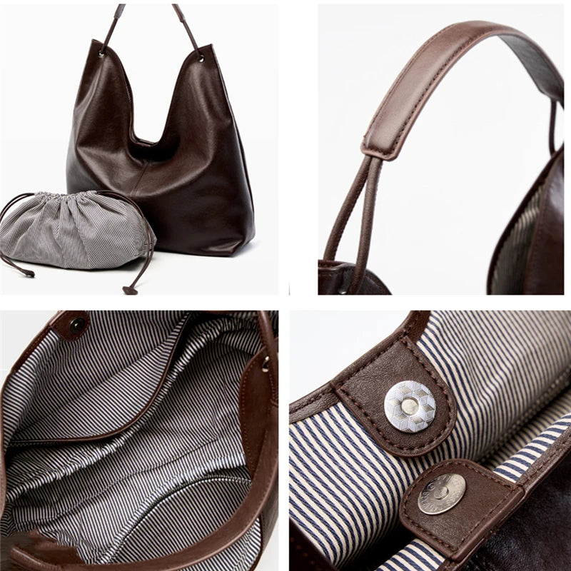 Cowhide Genuine Leather Hobo Shoulder Bag - Ladies Luxury Handbags