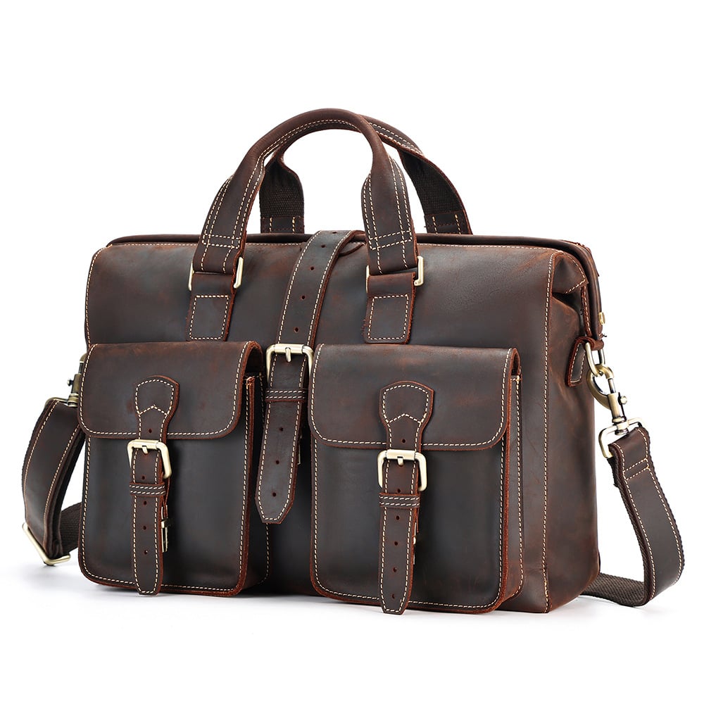 Genuine Leather Business Handbag - Large Storage First Layer Cowhide Bag