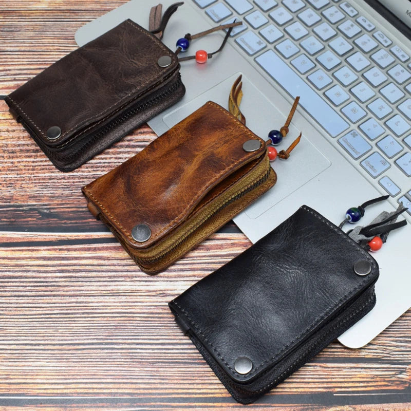 Genuine Leather Large Capacity Men Retro Wallet - Handmade Small Storage Bag