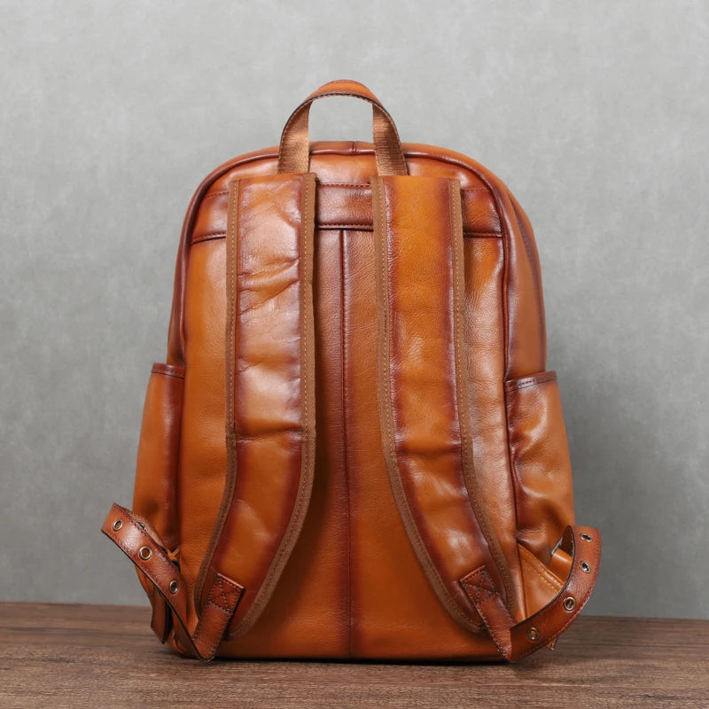 Genuine Leather Men Vintage Laptop Bag - Large Capacity Travel Backpack