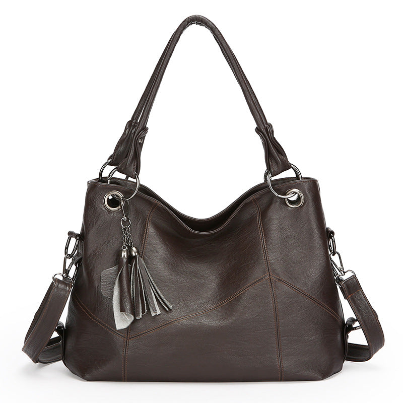 Large Capacity Soft Leather Stitching Handbag - American Retro Square Bag