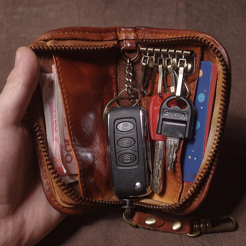 Vintage Luxury Genuine Leather Car Key Bag - Multipurpose Wallet Card Holder