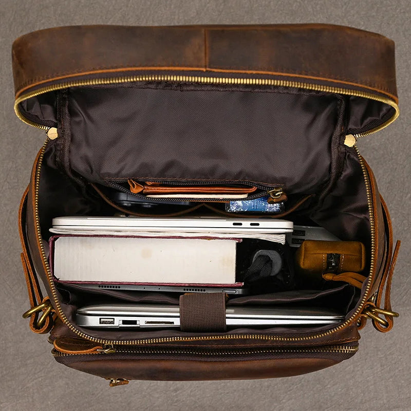 Vintage Crazy Horse Genuine Leather Backpack - Laptop Rucksack Student Bag