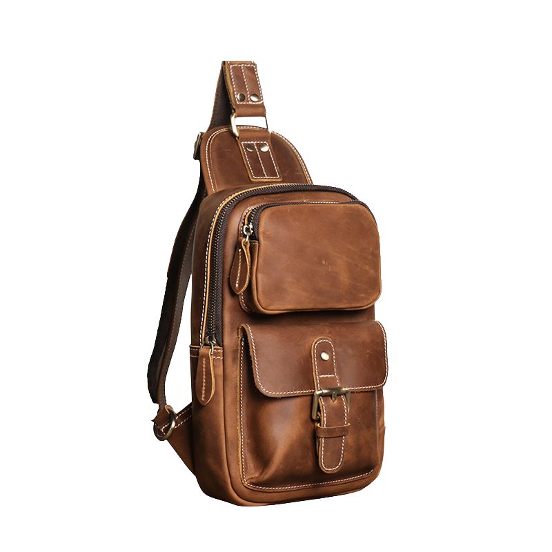 European and American Men's Crazy Horse Leather Crossbody Chest Bag