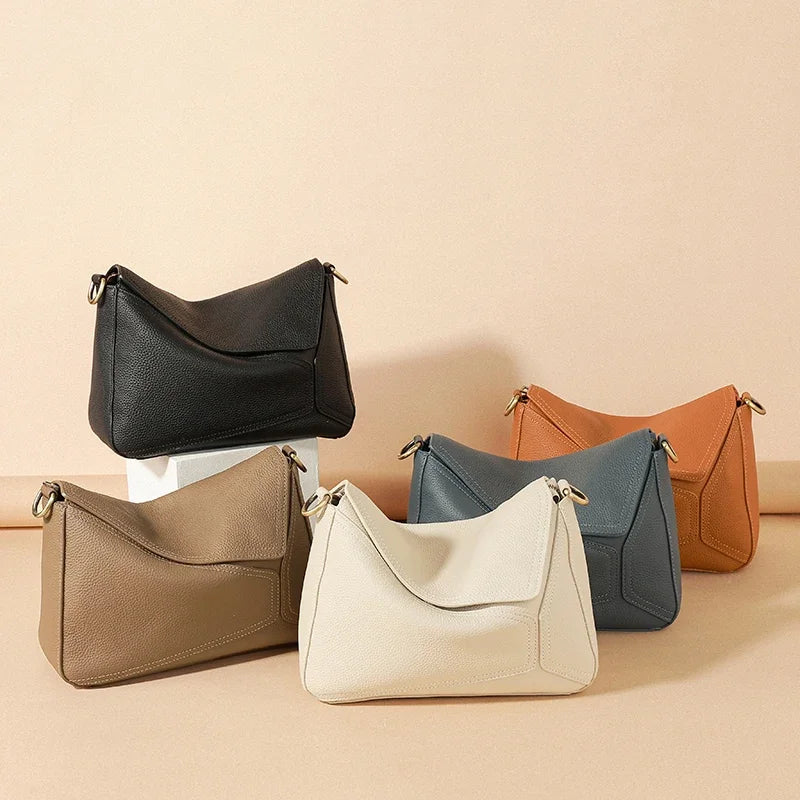 Cowhide Leather Women's Geometric Shoulder Bag - Luxury Crossbody Handbag
