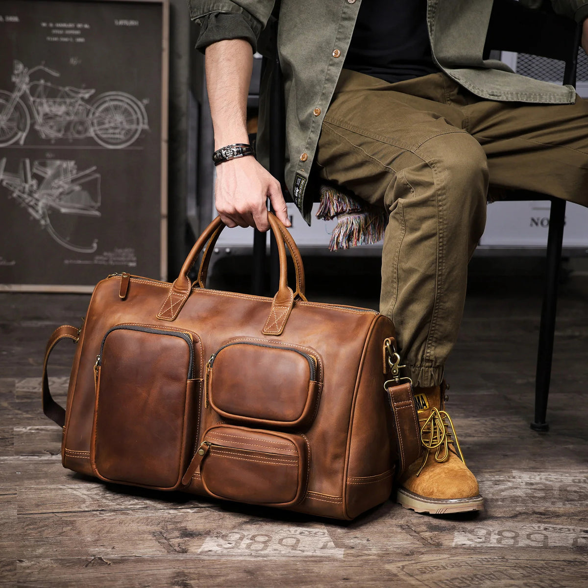 Men's Full Grain Leather Laptop Briefcase For Work