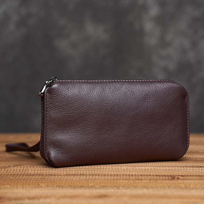 Men’s Genuine Cowhide Leather Handbag – Vintage Casual Clutch Organised Storage