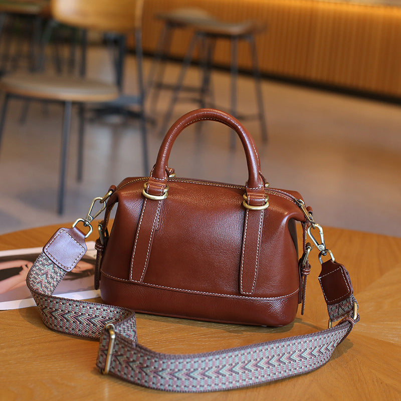 Genuine Leather Shoulder Messenger Bag - First Layer Cowhide Sandwich Zipper Bags