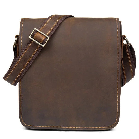 Handmade Crazy Horse Leather Messenger Bag - Retro Men Leather Bags