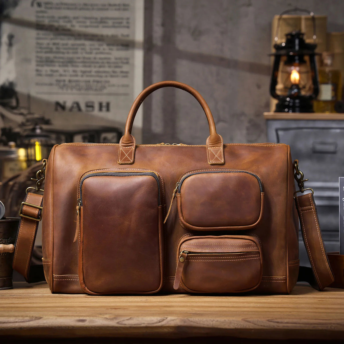 Men's Full Grain Leather Laptop Briefcase For Work