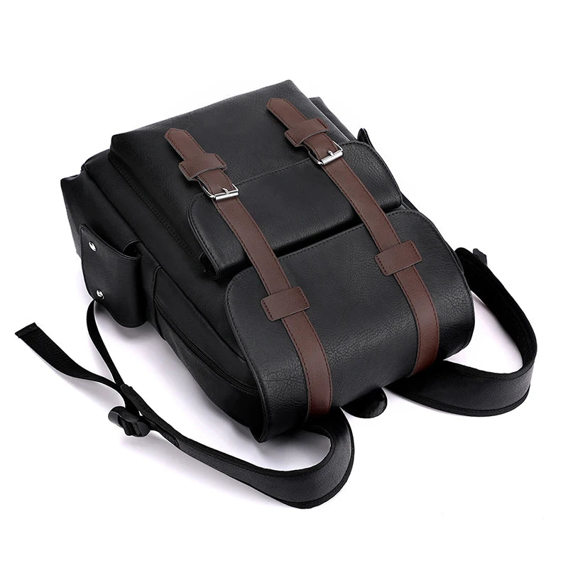 Stylish Men’s PU Leather Laptop Backpack – Large Capacity School & Travel Bag
