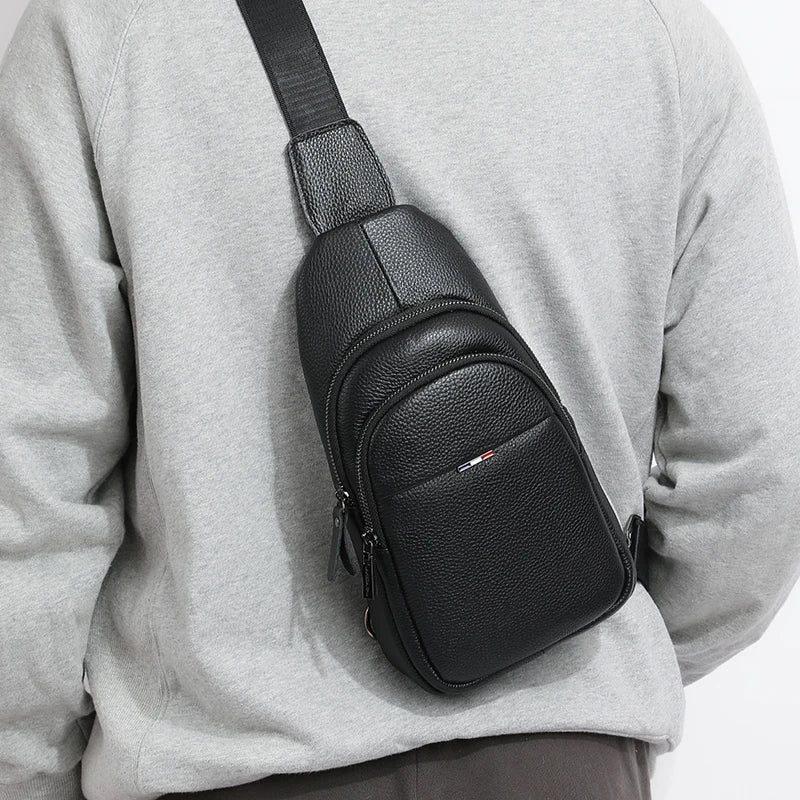 Men’s Genuine Leather Sling Bag – Casual Crossbody Chest Pack