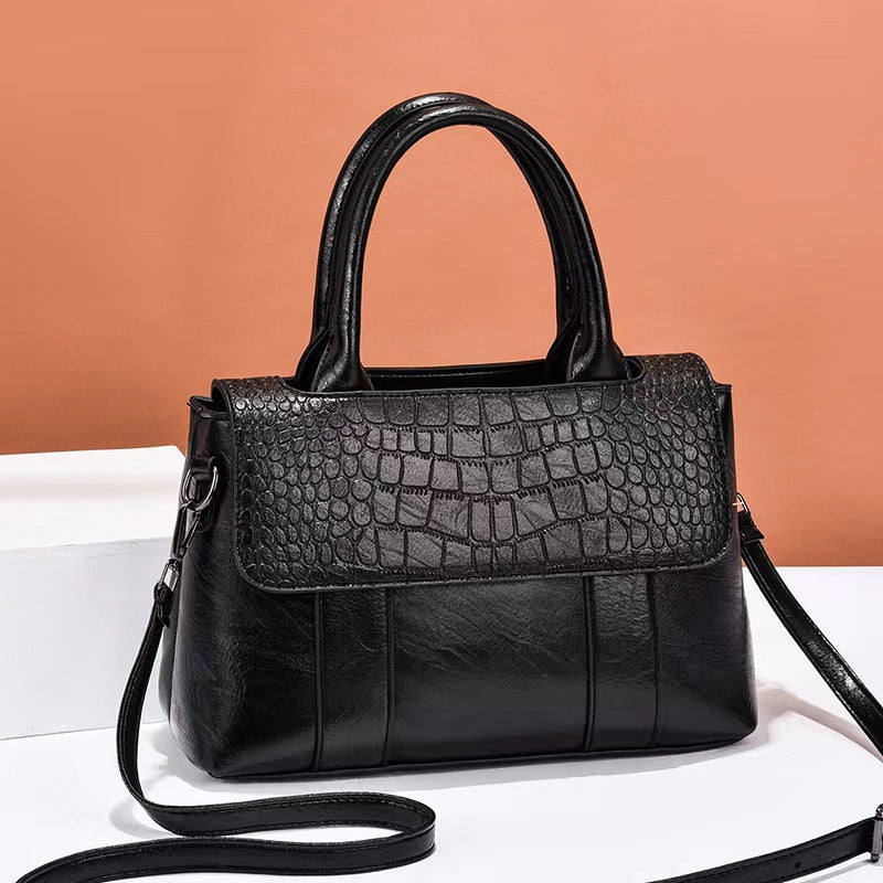 Women's Crossbody Shoulder Bag - Crocodile Pattern Sandwich Zipper Bag