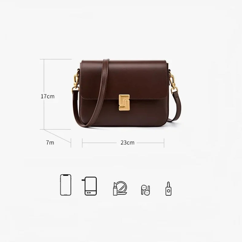 Genuine Leather Small Square Crossbody Bag - Women's Fashion Shoulder Handbags