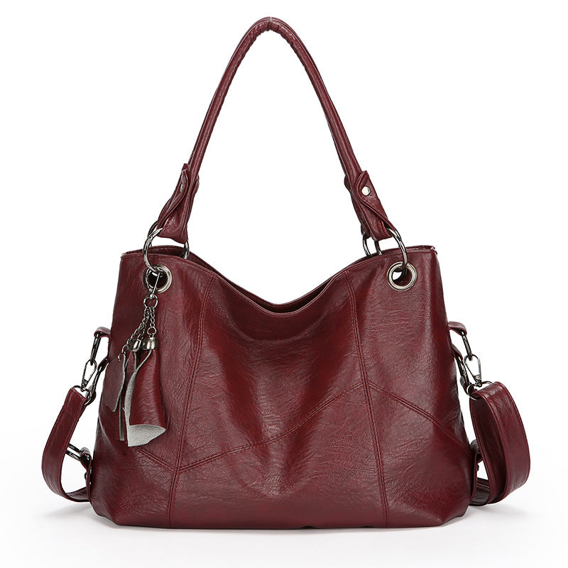 Large Capacity Soft Leather Stitching Handbag - American Retro Square Bag