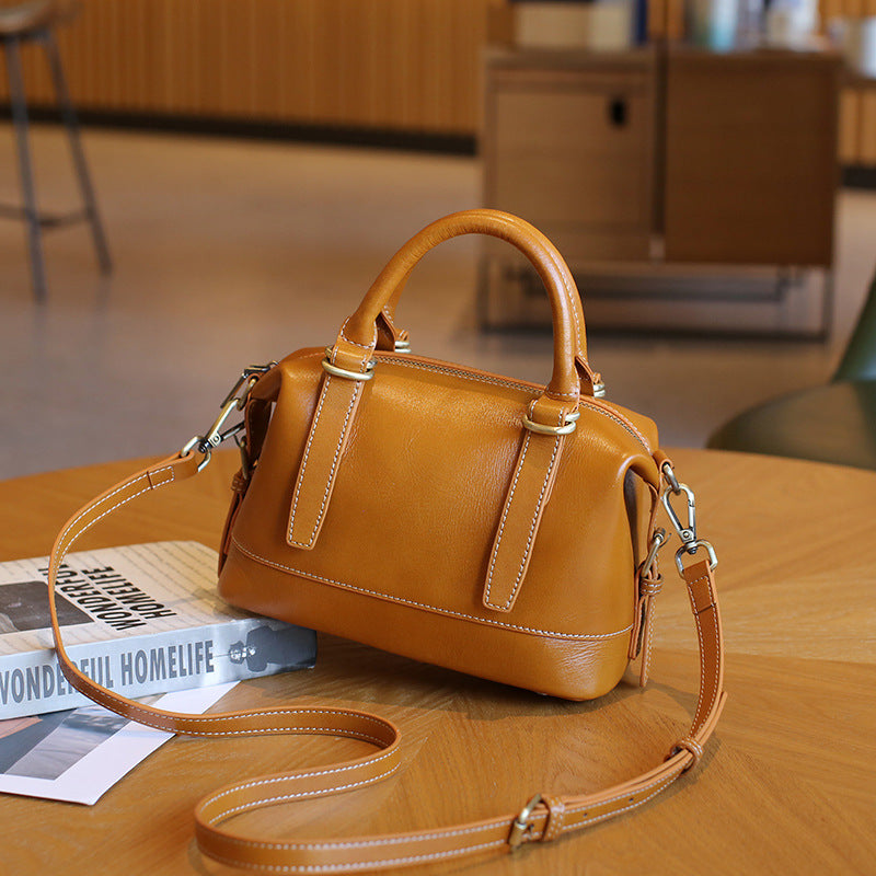 Genuine Leather Shoulder Messenger Bag - First Layer Cowhide Sandwich Zipper Bags