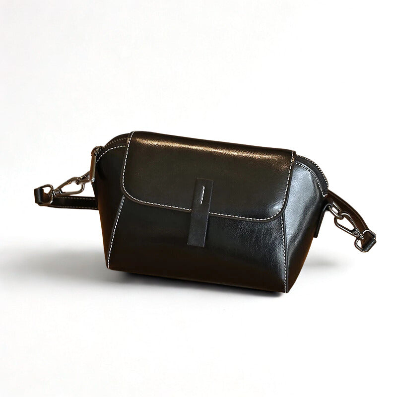 Oil Wax Cowhide Leather Crossbody Bag - Fashionable Versatile Shoulder Shell Handbag