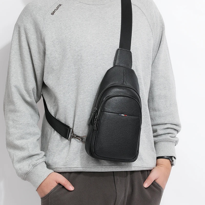 Men’s Genuine Leather Sling Bag – Casual Crossbody Chest Pack