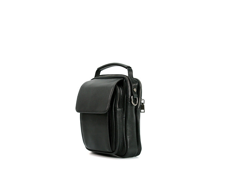 Men’s Genuine Cowhide Leather Messenger Bag – Vintage Black Crossbody Shoulder Bags