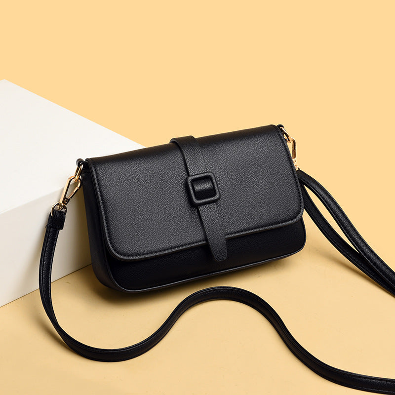 Women’s Small Square Crossbody Bag - Minimalist Leather Flap Bag